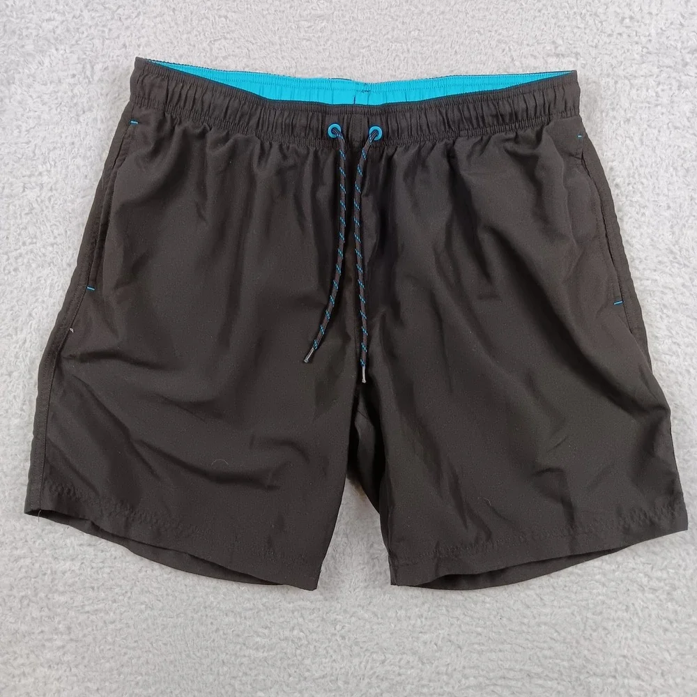 George Swim Trunks Mens L Black Turquoise Recycled Mesh Lined GM10202Y